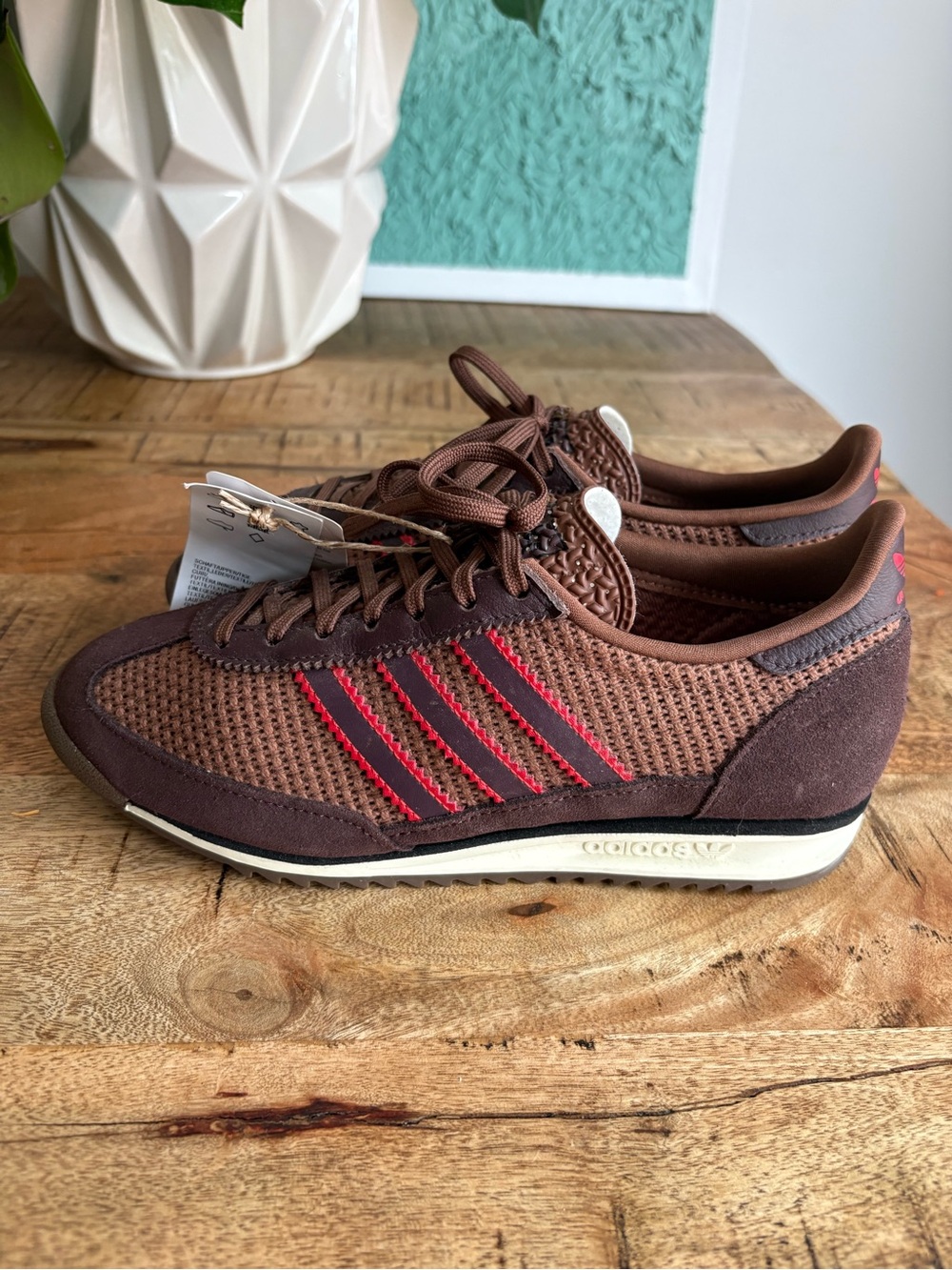 Brown Athletic Sneakers with Red Accent - Adidas
